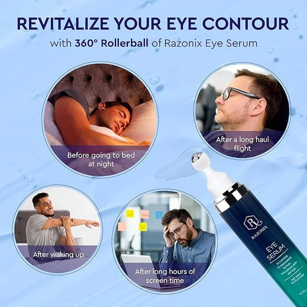 Eye Bags Treatment for Men: Men’s Under Eye Cream and Roller for Puffiness and Dark Circles – 5% Caffeine Depuffer - Produ...