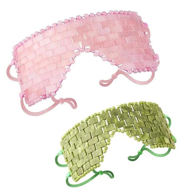 Jade Eye Mask & Rose Quartz Eye Mask - with Adjustable Strap for face 100% Natural Gemstone Jade Sleep Mask for Hot & Cold...