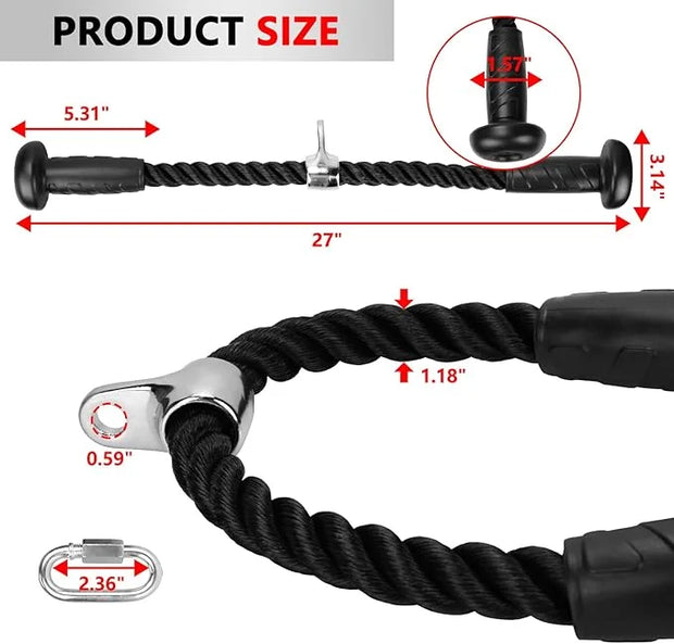 Hikeen Ergonomic Tricep Rope Cable Attachment with Anti-Slippery - Product Image