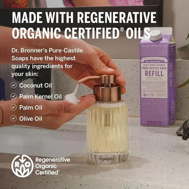 Dr. Bronner's Pure-Castile Liquid Soap Bottle & Refill Carton - Made with Regenerative Organic Certified Oils, 82% Less Pl...