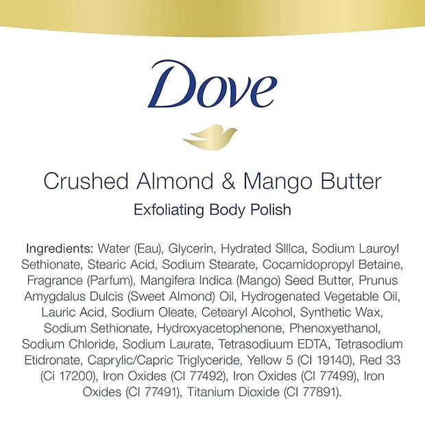 Dove Exfoliating Body Polish Body Scrub Crushed Almond and Mango Butter 4 Count Exfoliating Scrub for Dry Skin Gently Exfo...