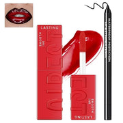 Vinyl Red Velvet Ink Liquid Lipstick with Black Lip Liner Gothic Lip Combo Halloween Makeup, Long Wear Waterproof Lip Glos...