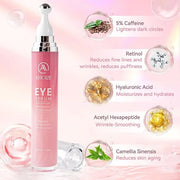Caffeine Eye Cream for Dark Circles and Puffiness,Under Eye Cream for Fine Lines Wrinkles and Bags,Eye Care Eye Roller Ser...