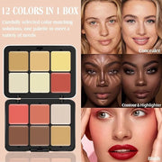 12 Colors Cream [Blush Contour Concealer Highlighter] Makeup Palette for Cheeks - All in One Makeup Palette Kit with Brush...