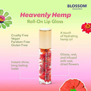 Blossom Roll on Lip Gloss, Scented Clear High Shine Moisturizing Lip Oil, Non Sticky, Infused with Real Flowers, Made in U...