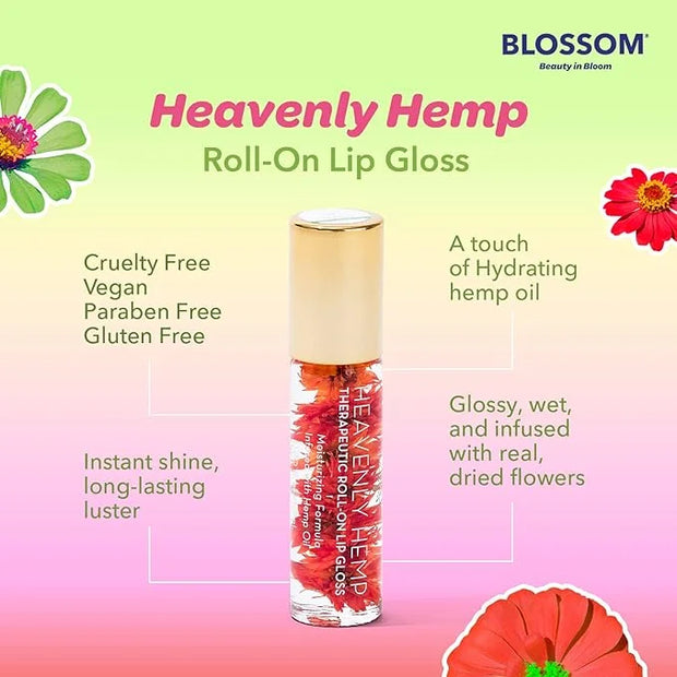 Blossom Roll on Lip Gloss, Scented Clear High Shine Moisturizing Lip Oil, Non Sticky, Infused with Real Flowers, Made in U...