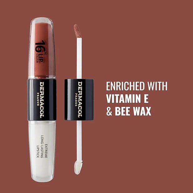 Dermacol NEW 16-Hour Lip Colour, Highly Pigmented Glossy Lip Stain, Two-Phase Lip Plumper Gloss, Kissproof Lip Makeup Prod...