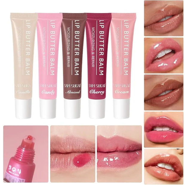 5 Colors Lip Balm Butter,Hydrating Lip Gloss Set,Plumping Lip Glow Oil,Nourishing Lip Care Repair Lip Mask with Natural In...