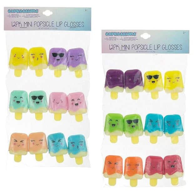 12pc Pucker Pop Novelty Lip Gloss Set - Girls Cosmetics Mini Popsicle Lip Gloss Collection, Lip Gloss for Kids, Safe, Non ...
