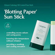Rataplan Minari Calming Oil Control Sun Stick SPF 50+ PA++++ - Korean Sunscreen Stick for Face, Matte Sunscreen for Oily S...