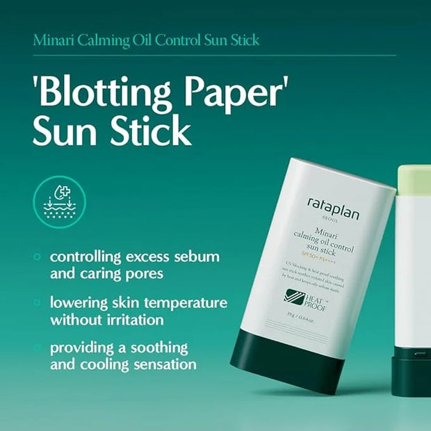 Rataplan Minari Calming Oil Control Sun Stick SPF 50+ PA++++ - Korean Sunscreen Stick for Face, Matte Sunscreen for Oily S...