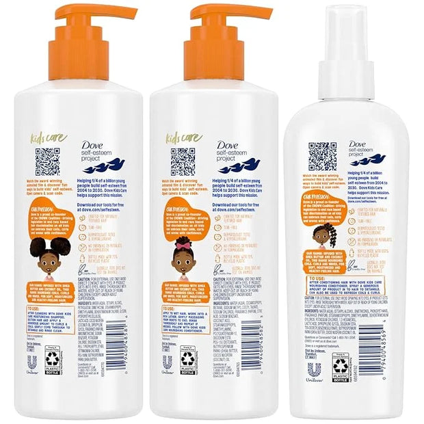 Dove Shampoo and Conditioner Set + Detangler Spray for Kids - Kids Hair Love Collection, Shampoo and Conditioner, Curly an...