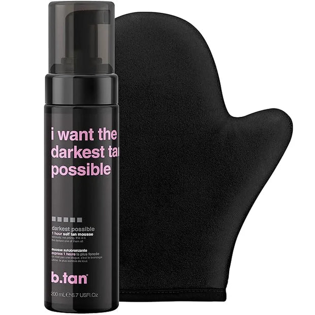 b.tan Dark Self Tanner Kit | Get The Darkest Tan Possible Bundle - Best Dark Self Tanning Mousse w Mitt Applicator, 1 Hour...