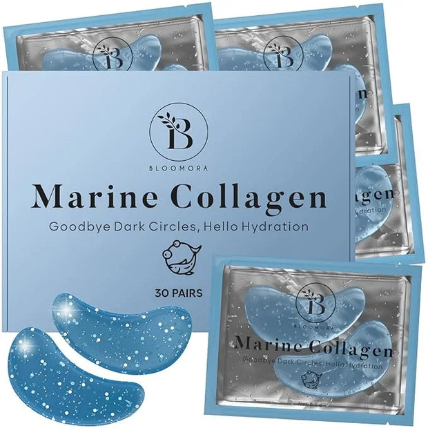 Marine Collagen Eye Patches (30 PAIRS), For Puffy Eyes and Dark Circles, Under Eye Mask with Hyaluronic Acid & Collagen, D...