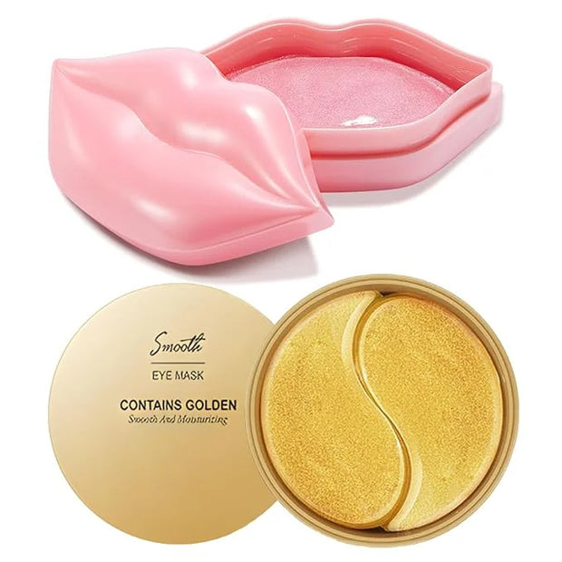 60 Pairs Lip Masks with Eye Mask, 24K Collagen Under Eye Patches for Dark Circles and Puffy Eyes, Reduce Lip Wrinkles, Ant...