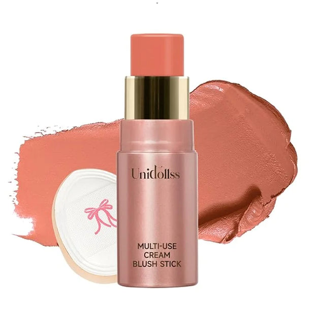 Multi-Use Makeup Cream Blush Stick, Unidollss 3-in-1 Buildable Powder Blush Stick for Cheek, Eye, and Lip, Hydrating formu...