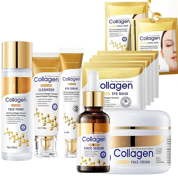 Collagen face wash sets for women, 13 Pcs Skin Care Set , Facial Kit with Facial Cleanser Toner Eye Cream Face Serum Face ...