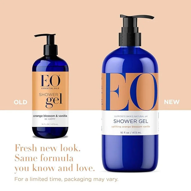 EO Shower Gel Body Wash, 16 Ounce (Pack of 2), Orange Blossom and Vanilla, Organic Plant-Based Skin Conditioning Cleanser ...