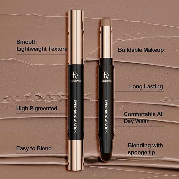 FV Long Lasting Cream Eyeshadow Stick, Waterproof & High Pigmented Eye Shadow Sticks Duo with Blending Sponge, Crease-Proo...