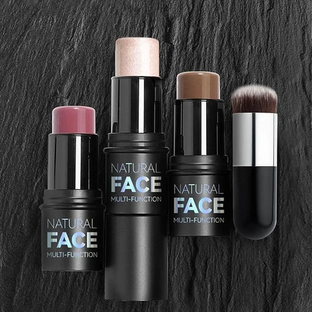3 Pcs Cream Blush Contour Highlighter Stick for Cheeks Eyes Lips Lightweight Dewy Finish Blush Stick Waterproof Long Lasti...