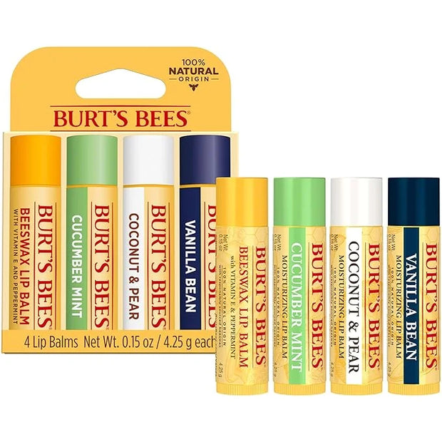 Burt's Bees Lip Balm - Beeswax, Cucumber Mint, Coconut & Pear, and Vanilla Bean Pack, With Responsibly Sourced Beeswax, Ti...