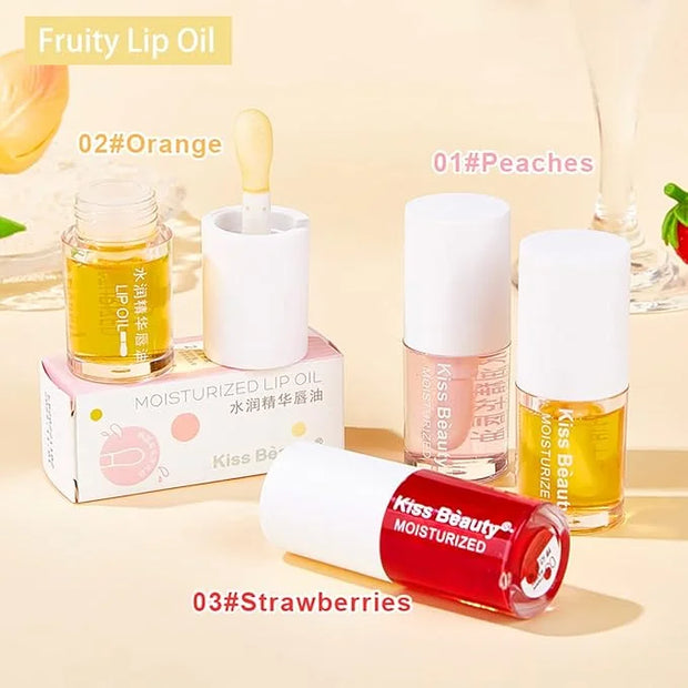 3 Pcs Fruity Plumping Lip Oil Moisturizing Hydrating Lip Care Hydrating Lip Gloss Tinted Lip Balm, Long Lasting & Nourishi...