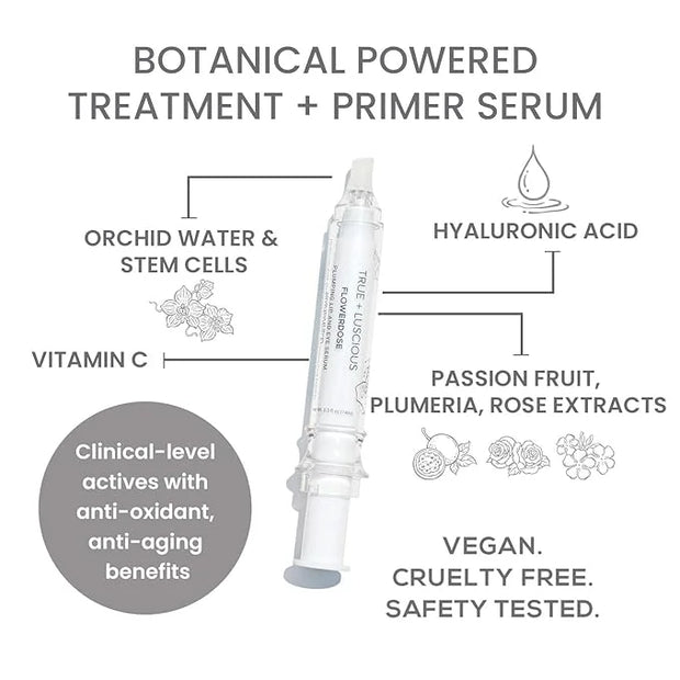 True + Luscious Flowerdose Lip & Eye Serum - Plumping & Hydrating Treatment with Hyaluronic Acid & Orchid Stem Cells - Cle...