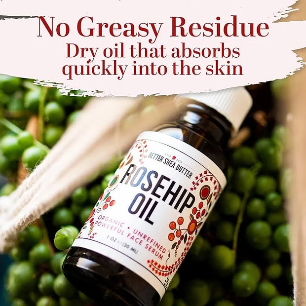 Better Shea Butter Organic Rosehip Oil | Rose hip oil for Face | Face Oil for Gua Sha Massage | Cold Pressed, 100% Pure | ...