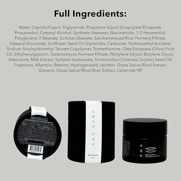 Rice Makgeolli Eye Cream | Made with Domestically Sourced Korean Rice | 30 ml (1.01 Fl Oz) | Korean Skin Care - Product Image