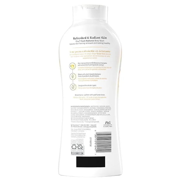 Olay Body Wash for Women, Fresh Radiance, Refreshing & Renewing, Made with Plant Based Cleansers, B3 Botanical Complex, Fo...