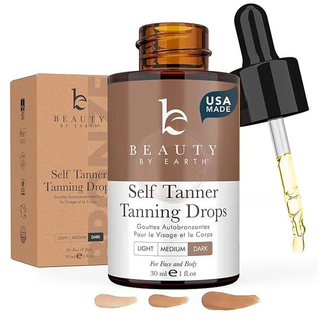 Self Tanning Drops for Face - USA Made with Organic & Natural Ingredients, Ultra Dark Face Tanning Drops to Add to Moistur...