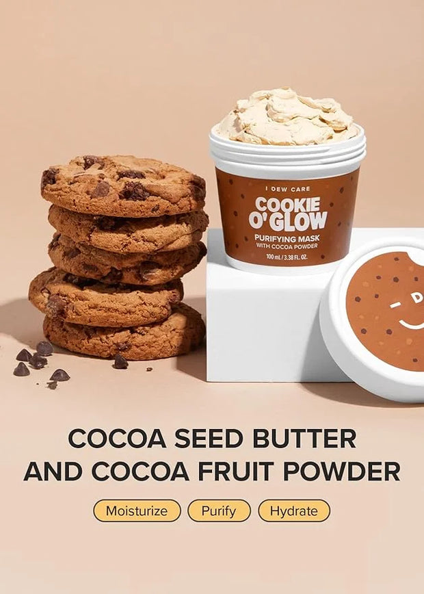 I DEW CARE Wash Off Face Mask - Cookie O' Glow | Hydrating and Purifying for Dry Skin with Cocoa Seed Butter, Korean Facia...