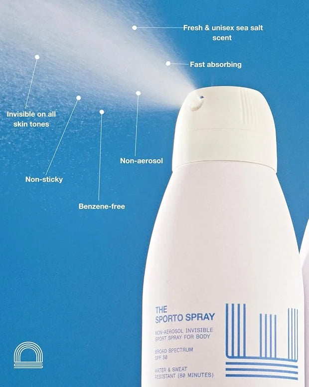 The Sporto Spray - Broad Spectrum SPF 50 Protection Body Sunscreen, Invisible Non-Aerosol Spray, 80 Min. Sweat & Water Res...