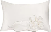 Vegan Silk Sleep Set, Silky Pillowcase with Large Scrunchie and Eye Mask for Hair and Skin, Self Care Essential Satin Nigh...