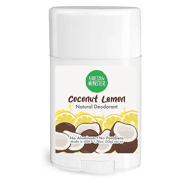 FRESH MONSTER Deodorant for Kids & Teens, Coconut-Lemon Scent, No Aluminum, No Parabens, Vegan, 24-Hour Protection, Coconu...