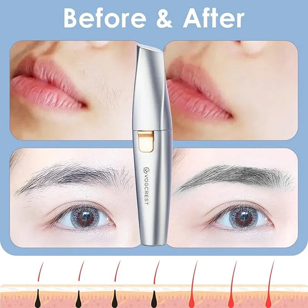 Eyebrow & Facial Trimmer: 2 in1 Rechargeable Facial Hair & Eyebrow Shaver - Painless LED Light (Sky Blue) - Product Image