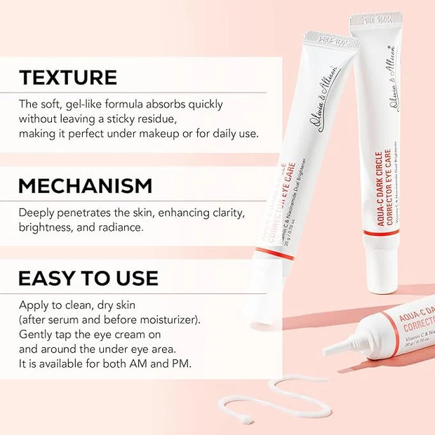 Olivia & Allison Dark Circle Corrector Eye Serum - Vitamin C, Squalane & Niacinamide for Brightening & Revitalizing (0.70 ...