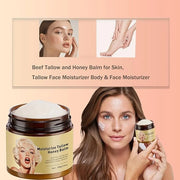 Whipped Beef Tallow and Honey Balm, Grass-Fed Beef Tallow & Raw Wild Honey Blend Moisturizer, 3.5oz, Tallow Face Moisturiz...