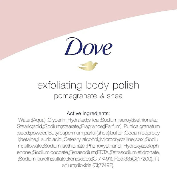 Dove Exfoliating Body Polish Scrub For Silky, Soft Skin Pomegranate & Shea Butter Body Scrub Exfoliates and Provides Lasti...