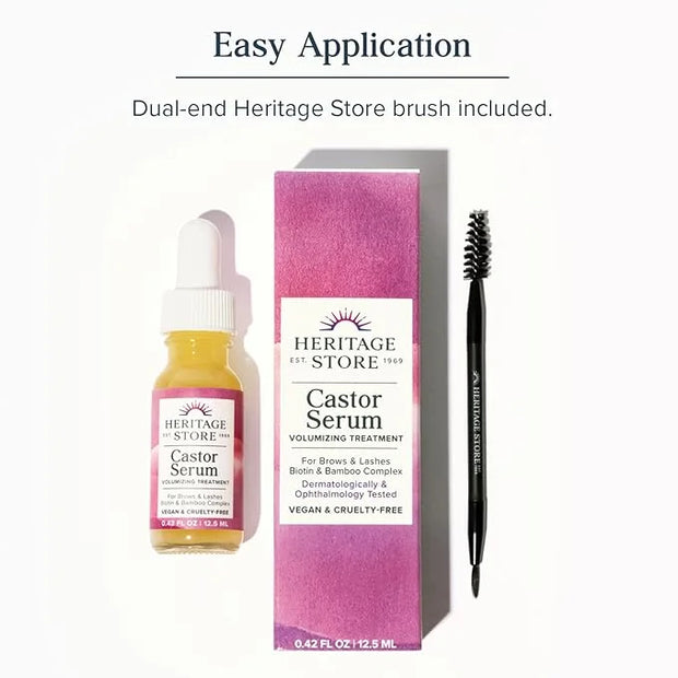 HERITAGE STORE Castor Oil Serum Volumizing Treatment for Fuller, Longer Looking Eyelashes, Bold Brows - Ophthalmology Test...