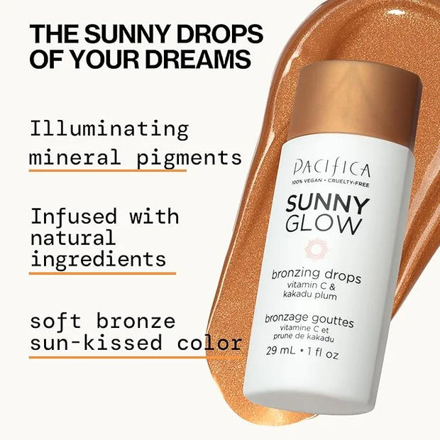 Pacifica Sunny Glow Liquid Face Bronzer Drops - Face Makeup Bronzing For Face & Cheeks for Instant Sun-Kissed Glow - Vitam...