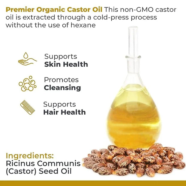 Premier Research Labs Castor Oil - Cold Pressed & Hexane-Free Castor Oil - Body Oil for Dry Skin & Hair - Castor Oil for B...