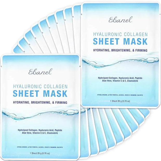 Ebanel 20 Pack Collagen Peptide Hydrating Face Masks, Instant Brightening Firming Anti Aging Face Sheet Masks, Moisturizin...