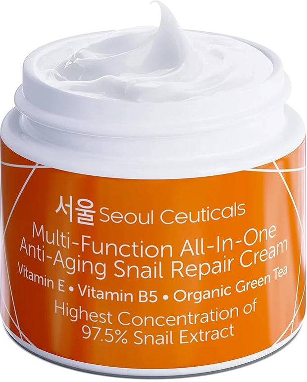 SeoulCeuticals Korean Skin Care 97.5% Snail Mucin Moisturizer Cream - K Beauty Skincare Day & Night Snail Repair Cream Fil...