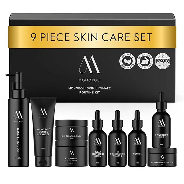 Monopoli Skin Care Set | Complete Routine: 9-Piece Face Care Set for Women & Teens for Anti-Aging, Hydration & Acne Contro...