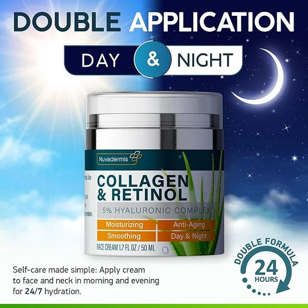 NUVADERMIS Collagen & Retinol Face Moisturizer - Anti Aging & Anti Wrinkle - Sensitive Skin Safe Daily Hydrating Skin Care...