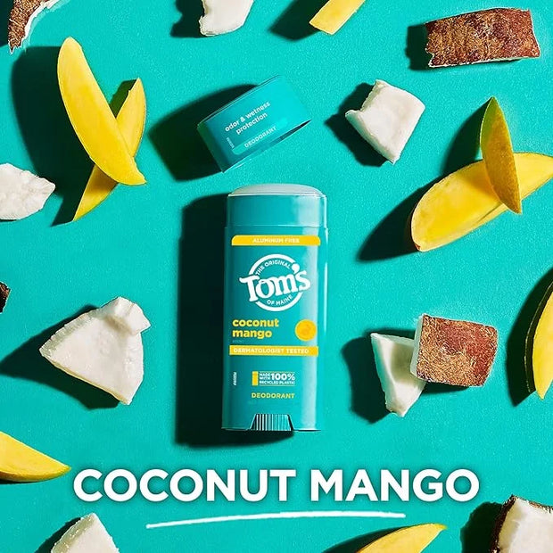 Tom's of Maine Coconut Mango Aluminum Free Natural Deodorant For Women & Men | Goes on Clear | Odor & Wetness Protection |...