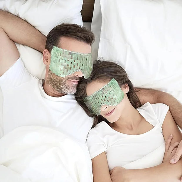 Jade Eye Mask, gemshan 2 Pcs Stone Eye Mask Hot or Cold Use, Green Jade Facial Eye Sleeping Mask - Product Image