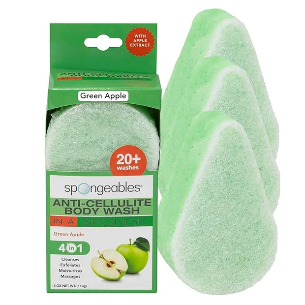 Spongeables Anti Cellulite Body Wash in a 20+ Wash Sponge, Apple, 3 Count - Product Image