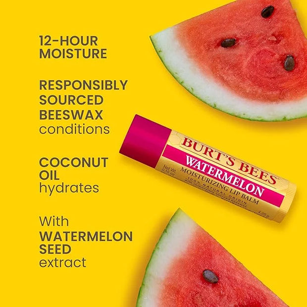 Burt's Bees Lip Balm - Watermelon, Lip Moisturizer With Responsibly Sourced Beeswax, Tint-Free, Natural Origin Conditionin...